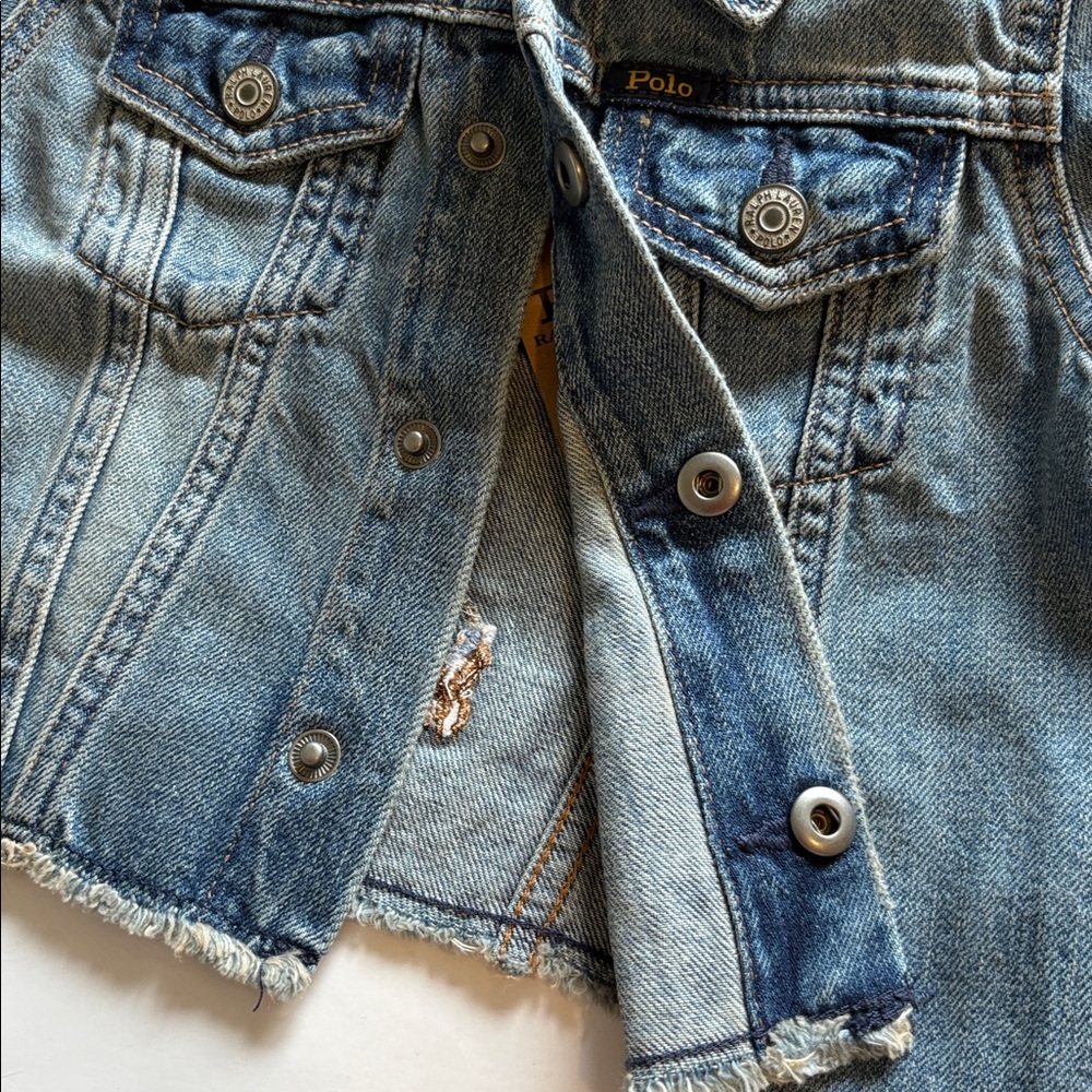 NWT Polo by Ralph Lauren Girls 4T Denim Jacket Cropped Raw Hem Snap- Front - Picture 8 of 10